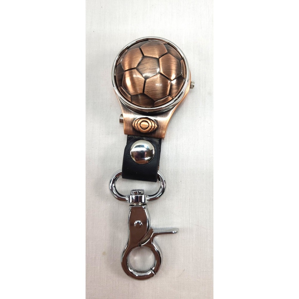 Strada Clip on Quartz Watch Key Fob Fidget Soccer Ball Design Copper Tone 41mm